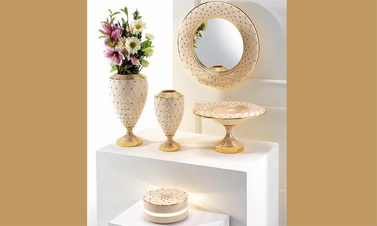 Keramik Wohnaccessoires Murano Creme-Gold 1026/3