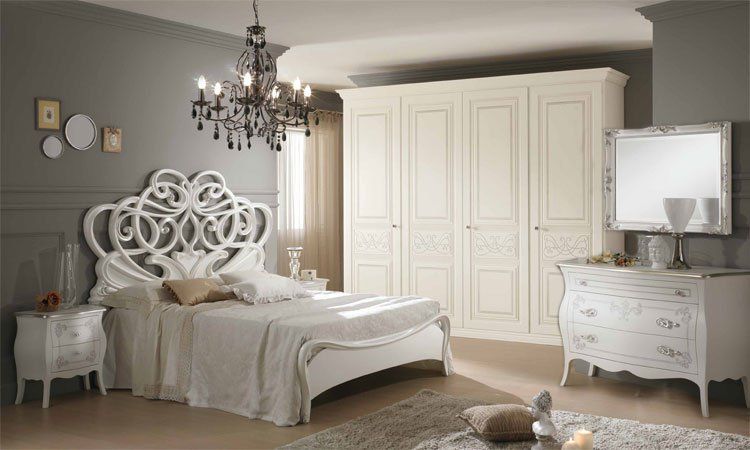 Barock Schlafzimmer Classici Capri Weiß-Silber